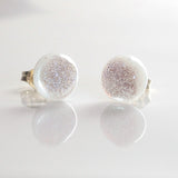 Studs - Silver White Dichroic Glass Stud Earrings