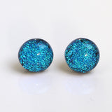 Studs - Turquoise Dichroic Glass Stud Earrings