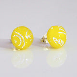 Yellow fused dichroic glass earrings - Fired Creations