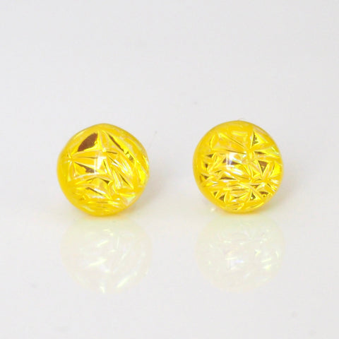 Studs - Yellow Sparkle Dichroic Glass Stud Earrings