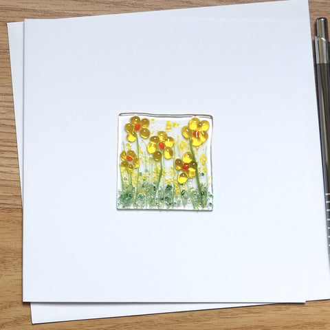 Yellow Daisy Flowers Glass Greetings Card